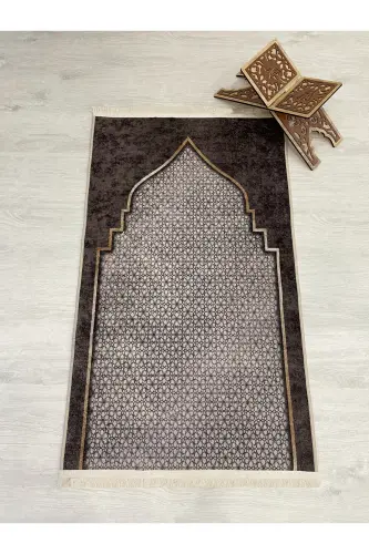 Prayer Rug with Fringe (Latex Base) 75x125 Size - Brown - 1