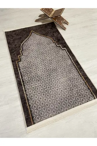 Prayer Rug with Fringe (Latex Base) 75x125 Size - Brown - BRILLANT (1)