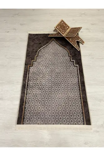 Prayer Rug with Fringe (Latex Base) 75x125 Size - Brown - 3