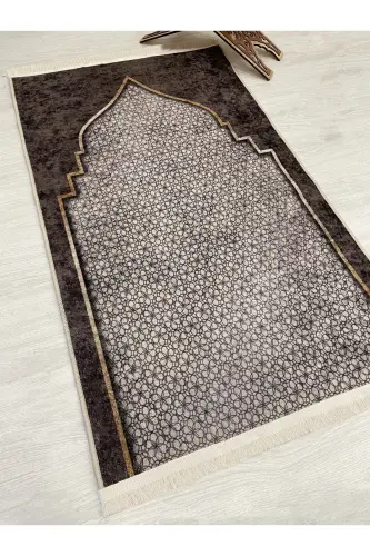 Prayer Rug with Fringe (Latex Base) 75x125 Size - Brown - 4