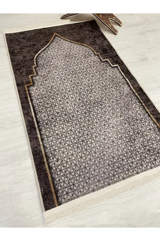 Prayer Rug with Fringe (Latex Base) 75x125 Size - Brown - 4