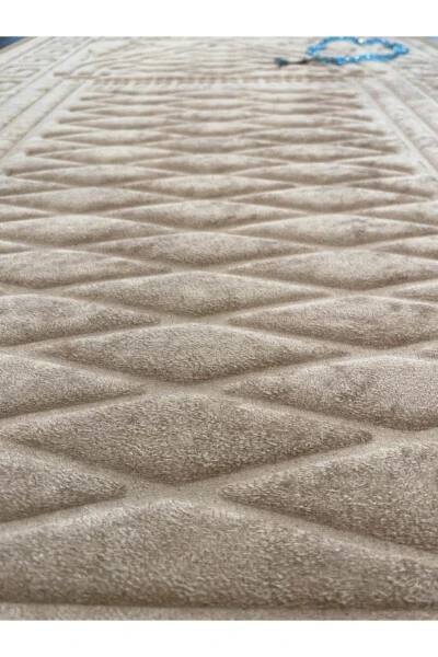 Prayer rug with special soft base, non-slip, embossed and embroidered. Doesn't hurt knees, 100% cotton. - 3