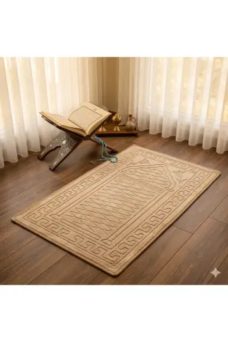 Prayer rug with special soft base, non-slip, embossed and embroidered. Doesn't hurt knees, 100% cotton. - 4