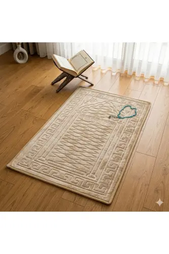 Prayer rug with special soft base, non-slip, embossed and embroidered. Doesn't hurt knees, 100% cotton. - 5
