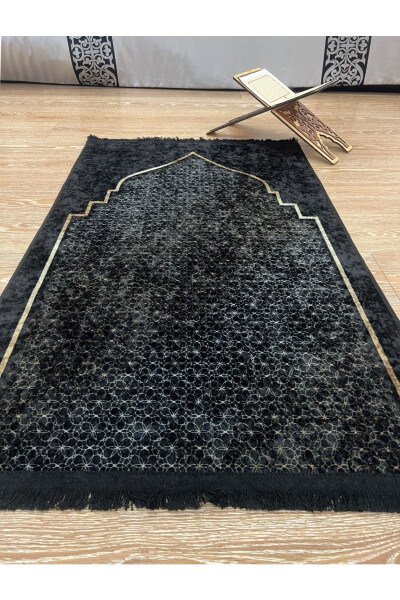 Prayer Rug with Tassels (Latex Base) 75x125 Size - Black - 1