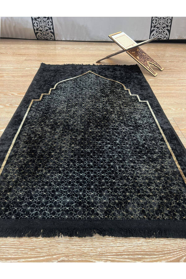 Prayer Rug with Tassels (Latex Base) 75x125 Size - Black - 1