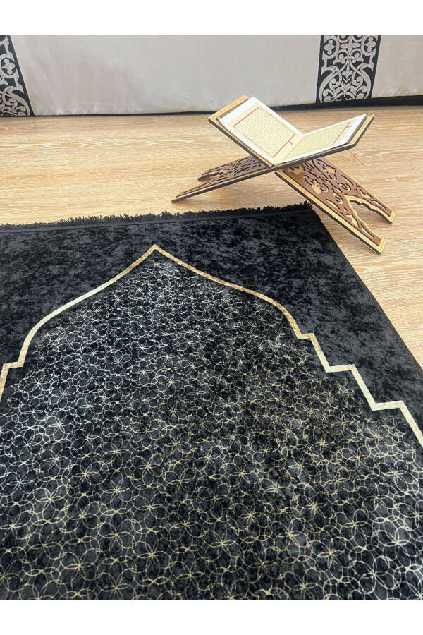 Prayer Rug with Tassels (Latex Base) 75x125 Size - Black - 2