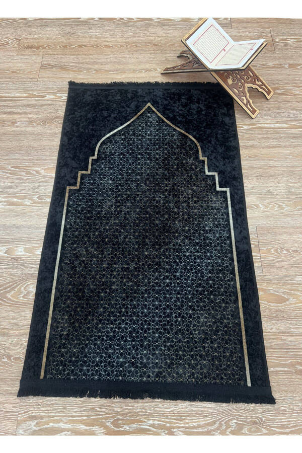 Prayer Rug with Tassels (Latex Base) 75x125 Size - Black - 3