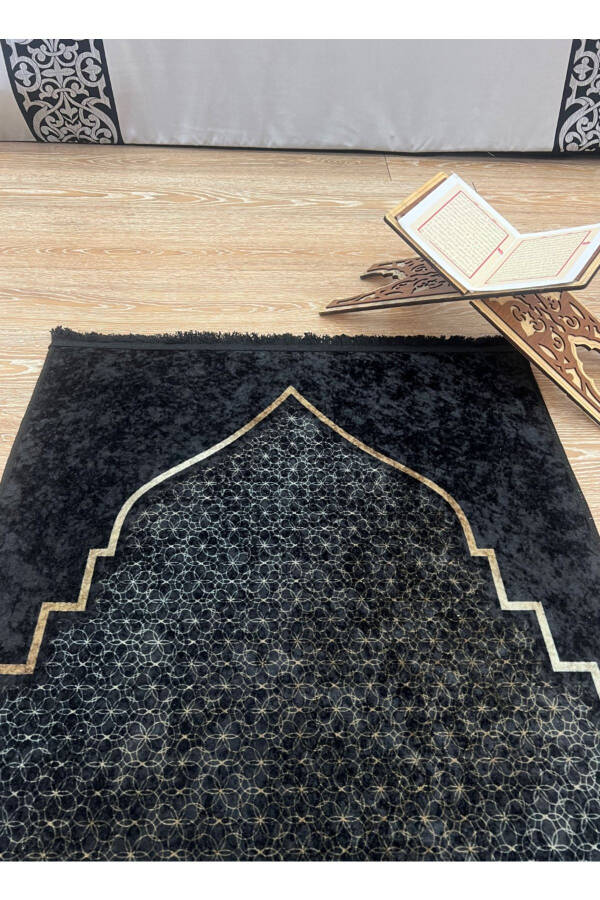 Prayer Rug with Tassels (Latex Base) 75x125 Size - Black - 4