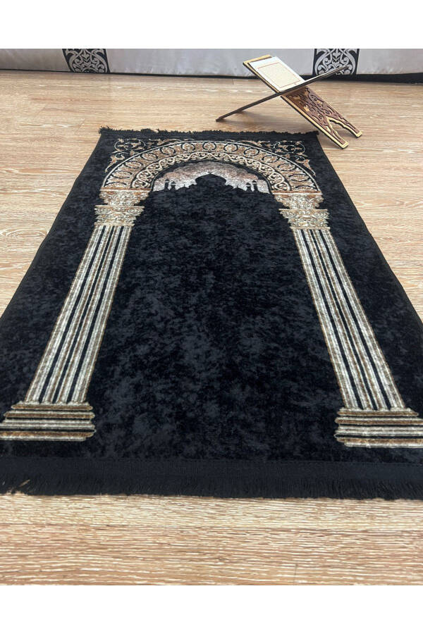 Prayer Rug with Tassels (Latex Base) 75x125 Size - Black - 2