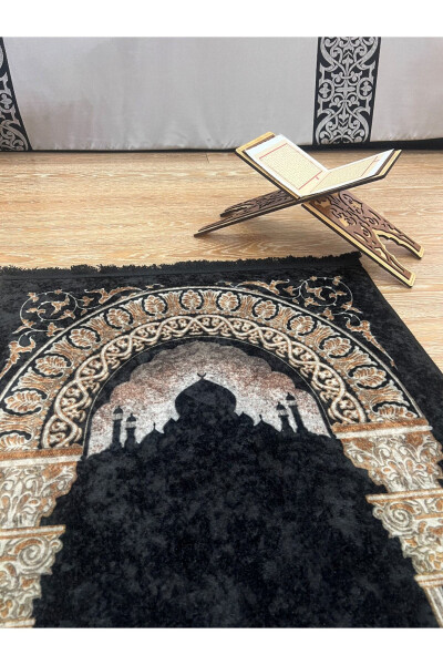 Prayer Rug with Tassels (Latex Base) 75x125 Size - Black - 4