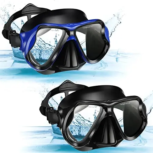 Preboun 2 Pack Adult Swim Goggles with Nose Cover to Prevent Water Inhaling, Swimming Mask Snorkel Goggles Anti Fog for Men Women Diving Swimming - 1