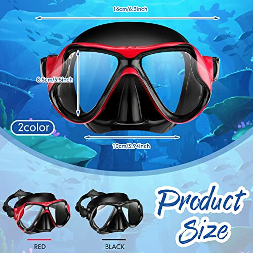 Preboun 2 Pack Swim Mask for Adult Swimming Snorkel Goggles with Nose Cover Anti Fog Clear View Tempered Glass for Diving Swimming - 2