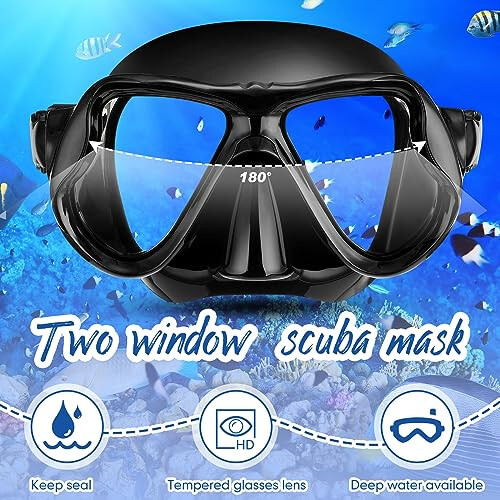 Preboun 2 Pack Swim Mask for Adult Swimming Snorkel Goggles with Nose Cover Anti Fog Clear View Tempered Glass for Diving Swimming - 3