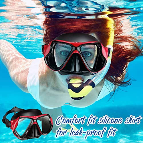 Preboun 2 Pack Swim Mask for Adult Swimming Snorkel Goggles with Nose Cover Anti Fog Clear View Tempered Glass for Diving Swimming - 5