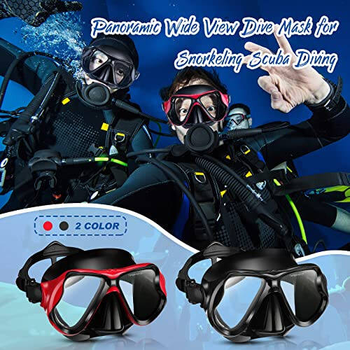 Preboun 2 Pack Swim Mask for Adult Swimming Snorkel Goggles with Nose Cover Anti Fog Clear View Tempered Glass for Diving Swimming - 6