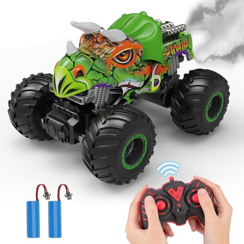 PREBOX Remote Control Monster Truck for Boys 8-12 - RC Dinosaur Car Toys for Kids Age 4-7, Birthday for Boys with Music Lights - 1