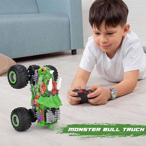 PREBOX Remote Control Monster Truck for Boys 8-12 - RC Dinosaur Car Toys for Kids Age 4-7, Birthday for Boys with Music Lights - 2