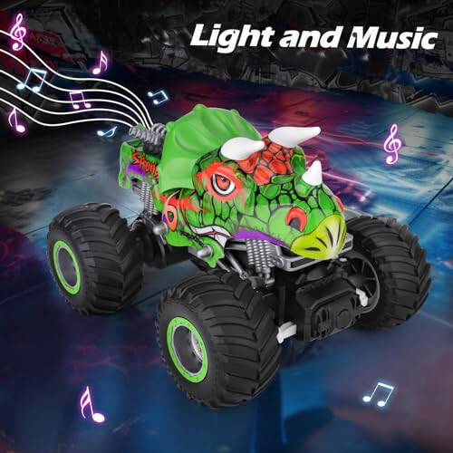 PREBOX Remote Control Monster Truck for Boys 8-12 - RC Dinosaur Car Toys for Kids Age 4-7, Birthday for Boys with Music Lights - 3