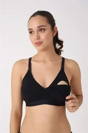 Pregnant Nursing Bra 3-Pack Black Cotton Removable Padded Nipple Does Not Show - BÜYÜKBEDENIZ (1)