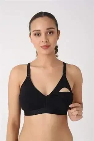 Pregnant Nursing Bra 3-Pack Black Cotton Removable Padded Nipple Does Not Show - BÜYÜKBEDENIZ