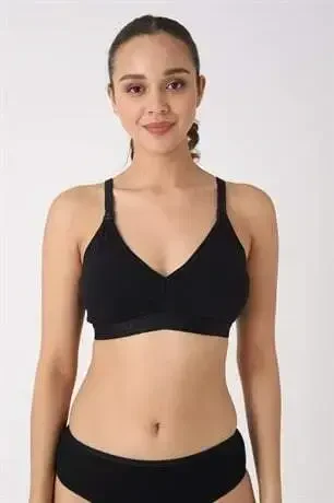 Pregnant Nursing Bra 3-Pack Black Cotton Removable Padded Nipple Does Not Show - 3