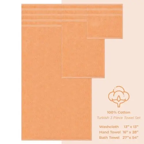 Премиальный набор из 3 полотенец American Soft Linen, 1 банное полотенце, 1 полотенце для рук, 1 салфетка, 600 GSM, 100% хлопок, Турецкие полотенца для ванной, Персиковый набор полотенец - 4
