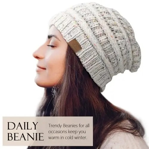 Premillow Beanie Hat, Ayollar uchun qishki bosh kiyimlar, Ayollar uchun qalin naqshli shapkalar, Sovuq kunlar uchun qalin yumshoq iliq ayollar qishki qalpoqchasi - 2