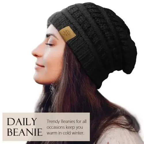 Premillow Beanie Hat, Ayollar uchun qishki shlyapalar, Ayollar uchun katta o'rashgan shlyapalar, Qalin yumshoq issiq ayollar qishki shapkasi sovuq uchun - 3