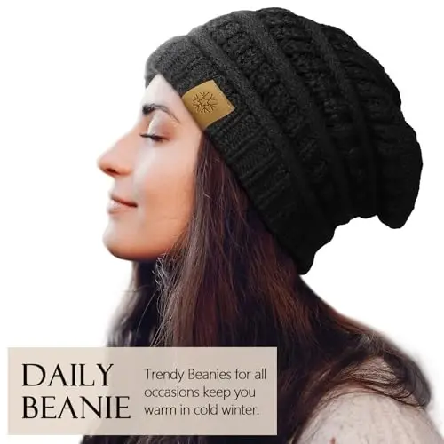 Premillow Beanie Hat, Ayollar uchun qishki shlyapalar, Ayollar uchun katta o'rashgan shlyapalar, Qalin yumshoq issiq ayollar qishki shapkasi sovuq uchun - 3