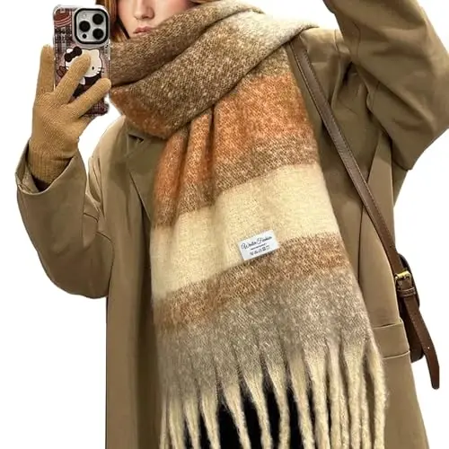 Premillow Women's Mohair Winter Scarf Pure Color, Warm Winter Scarf for Women and Men, Soft Luxurious CasModazoneere Feel Scarfs 