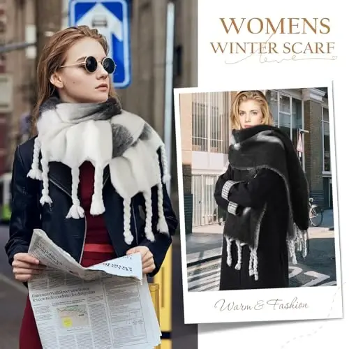 Premillow Women's Mohair Winter Scarf Pure Color, Warm Winter Scarf for Women and Men, Soft Luxurious CasModazoneere Feel Scarfs - 4