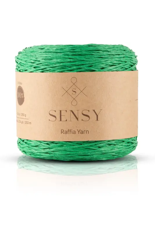 Premium 250 gr Doğal Kağıt Ip, Hasır Kağıt Iplik, Rafya, Çanta, Supla, Şapka Ipi, 250m Yeşil-Yeşil - SENSY