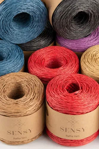 Premium 250 gr Doğal Kağoz Ip, Hasır Kağoz Iplik, Rafiya, Çanta, Supla, Şapka Ipi, 250m Mavi-Mavi - 13