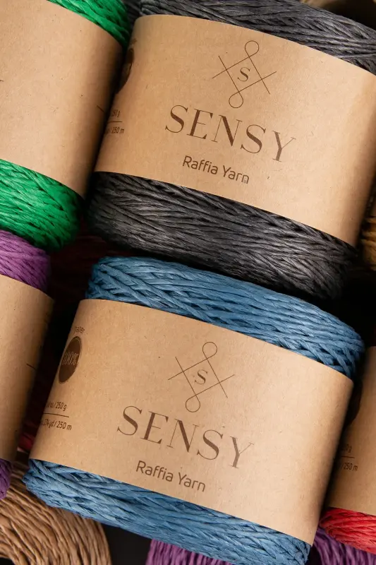Premium 250 gr Natural Paper Yarn, Raffia Paper Yarn, Raffia, Bag, Placemat, Hat Yarn, 250m Blue-Blue - 7