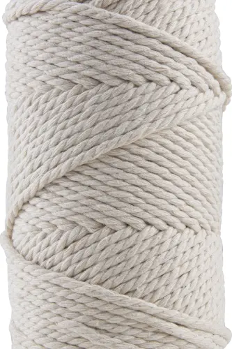 Premium 3 Büküm Pamuk Makrome İpi 3mm Üç Büküm Taranan Makrome Halat İp 500 (2X250 GRAM) Ekru - SENSY (1)