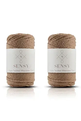 Premium 3 Büküm Makrome Ipi 3mm Üç Büküm Taranan Makrome Halat Ip 2li Set 500 Gr Sütlü Kahve-Sütlü Kahve - 1