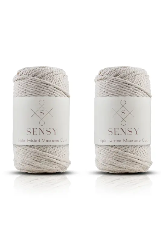 Premium 3 Buram Paxta Makrome Ipi 3mm Uch Buram Taralgan Makrome Arqon Ipi 500 (2X250 GRAM) Ekrü - SENSY