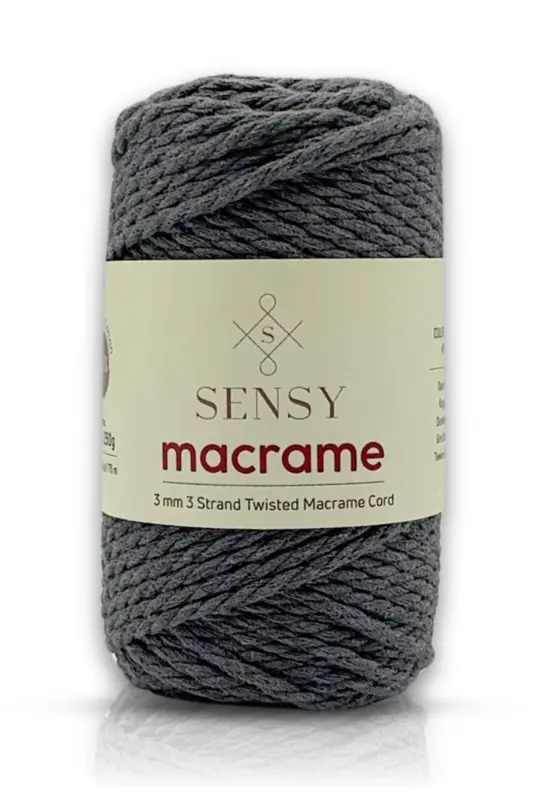 Premium 3 Ply Cotton Combed Macrame Rope Hobby Cord Three Ply Dark Gray-Dark Gray - SENSY