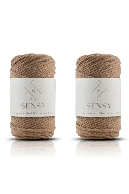 Premium 3-Ply Macrame Cord 3mm Three-Ply Combed Macrame Rope Yarn 2-Piece Set 500 Gr Milky Coffee-Milky Coffee - SENSY