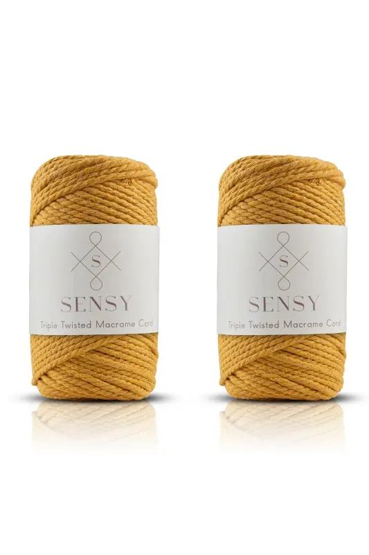 Premium 3 Ply Macrame Cord 3mm Three Ply Combed Macrame Rope Yarn 2-Piece Set 500 Gr Mustard-Mustard - 1