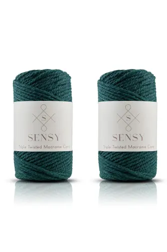 Premium 3-Ply Macrame Cord 3mm Three-Ply Combing Macrame Rope Yarn 2x500 gr Petrol Green-Petrol Green 