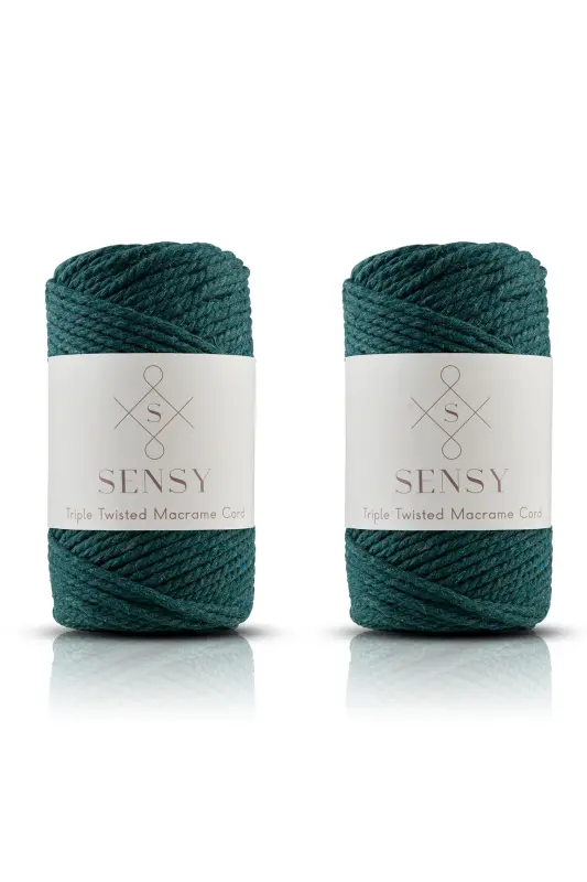 Premium 3-Ply Macrame Cord 3mm Three-Ply Combing Macrame Rope Yarn 2x500 gr Petrol Green-Petrol Green - 1
