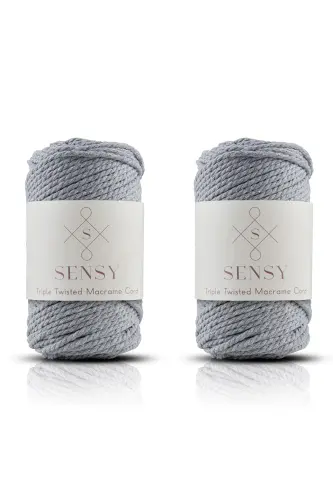 Premium 3-Ply Macrame Cord 3mm Three-Twist Combed Macrame Rope Yarn 2-Piece Set 500 Gr Light Gray-Light Gray 