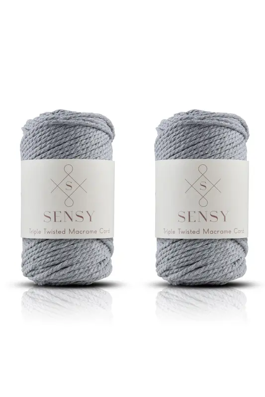 Premium 3-Ply Macrame Cord 3mm Three-Twist Combed Macrame Rope Yarn 2-Piece Set 500 Gr Light Gray-Light Gray - SENSY