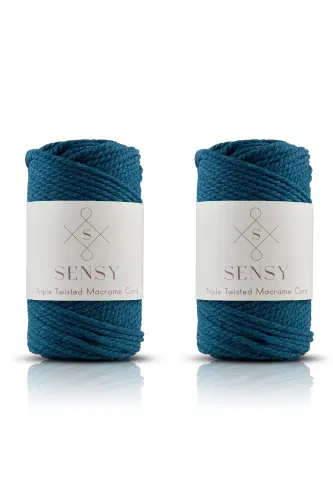 Premium 3-Ply Macrame Cord 3mm Three-Twist Combed Macrame Rope Yarn 2-Piece Set 500 Gr Petrol Blue-Petrol Blue 