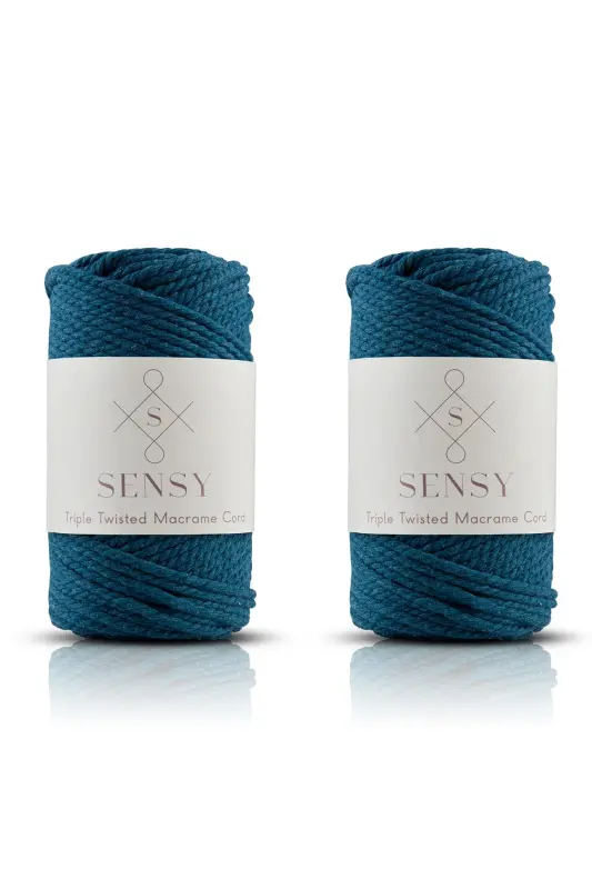 Premium 3-Ply Macrame Cord 3mm Three-Twist Combed Macrame Rope Yarn 2-Piece Set 500 Gr Petrol Blue-Petrol Blue - SENSY