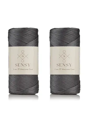 Premium 400 gr Polyester Macrame Yarn 2 Mm 2-Piece Set Dark Gray Macrame Yarn Placemat Bag Yarn No: 4-Dark Gray 