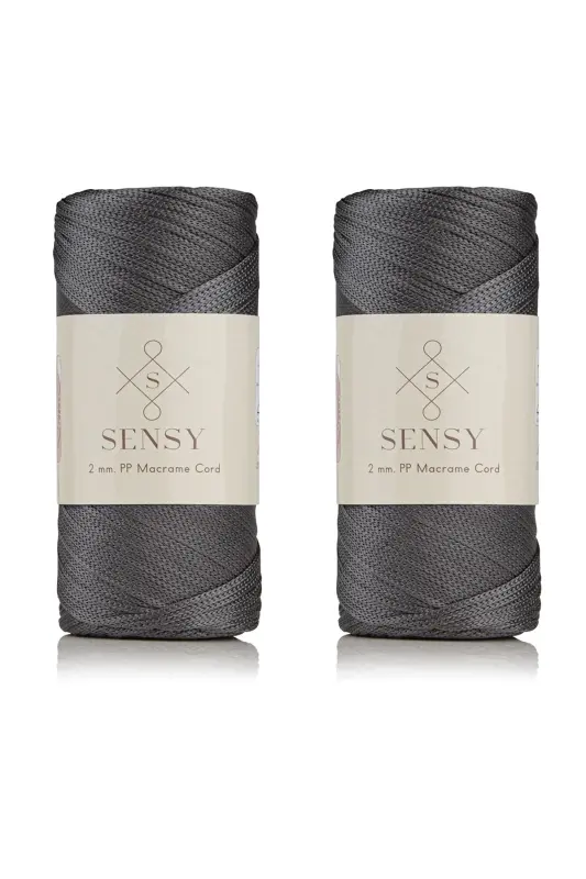 Premium 400 gr Polyester Macrame Yarn 2 Mm 2-Piece Set Dark Gray Macrame Yarn Placemat Bag Yarn No: 4-Dark Gray - 1