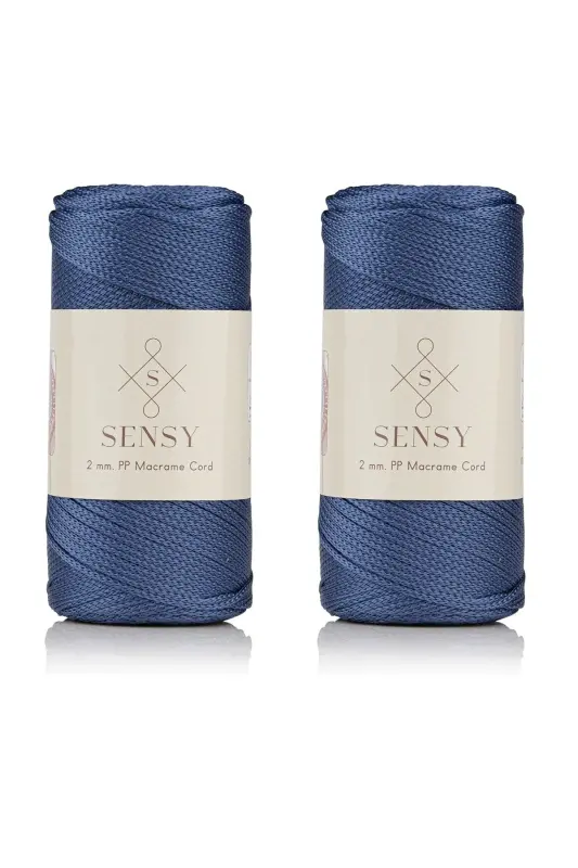 Premium 400 gr Polyester Macrame Yarn 2 Mm 2-Piece Set Denim Blue Macrame Yarn Placemat Bag Yarn No: 4-Denim Blue - SENSY